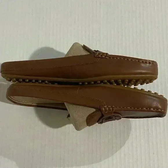 Lauren Ralph Lauren Women's Leather Brynn Driver Mule Flats 6.5 Deep Saddle Tan