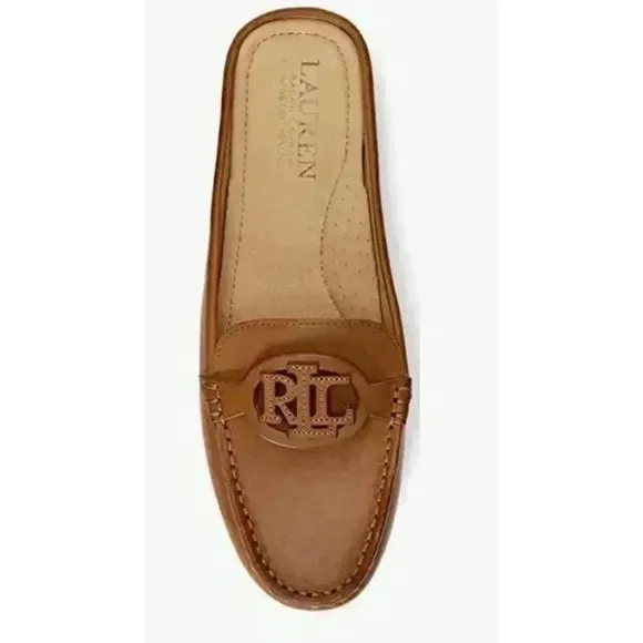 Lauren Ralph Lauren Women's Leather Brynn Driver Mule Flats 6.5 Deep Saddle Tan