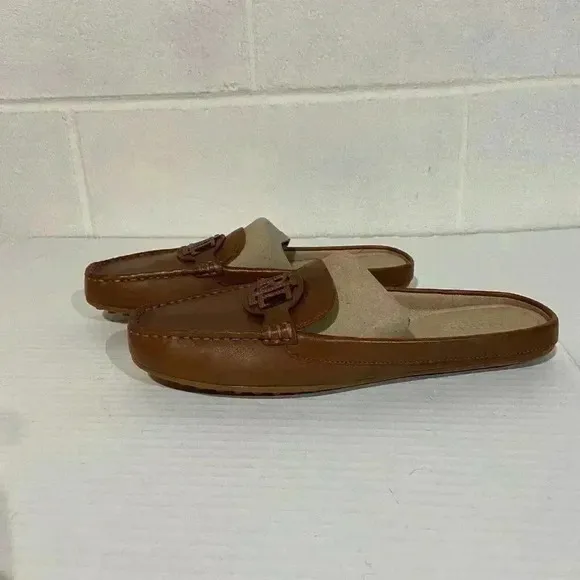 Lauren Ralph Lauren Women's Leather Brynn Driver Mule Flats 6.5 Deep Saddle Tan