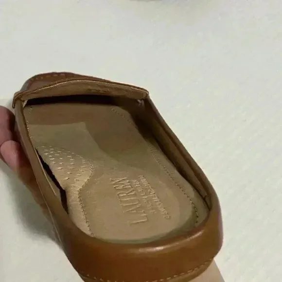 Lauren Ralph Lauren Women's Leather Brynn Driver Mule Flats 6.5 Deep Saddle Tan