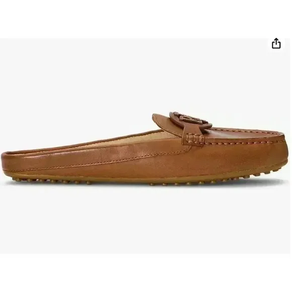 Lauren Ralph Lauren Women's Leather Brynn Driver Mule Flats 6.5 Deep Saddle Tan