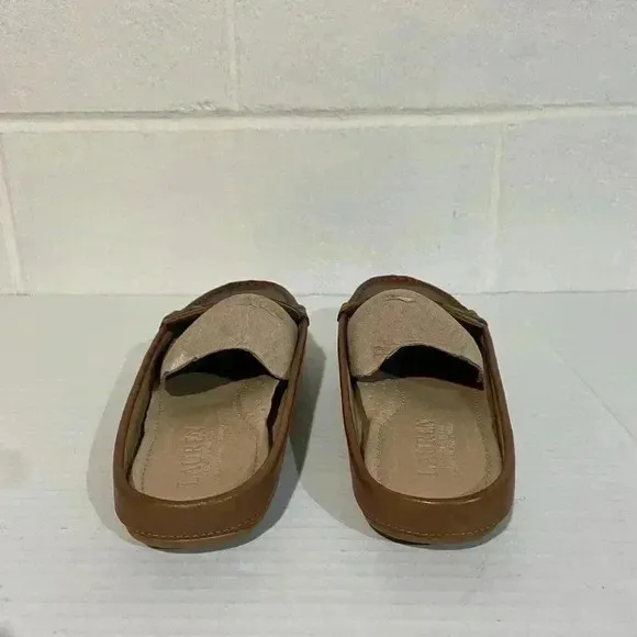 Lauren Ralph Lauren Women's Leather Brynn Driver Mule Flats 6.5 Deep Saddle Tan