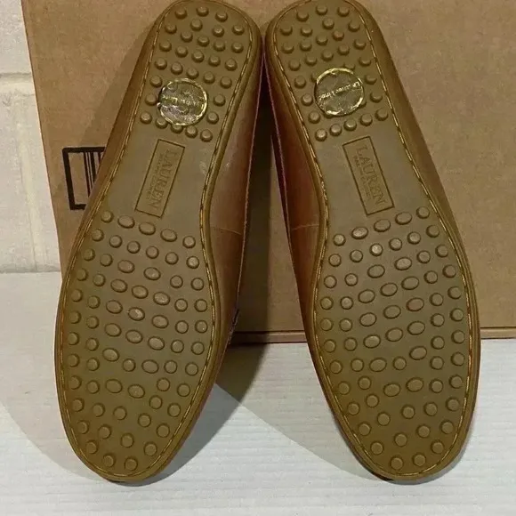 Lauren Ralph Lauren Women's Leather Brynn Driver Mule Flats 6.5 Deep Saddle Tan