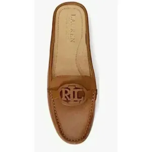 Lauren Ralph Lauren Women's Leather Brynn Driver Mule Flats 6.5 Deep Saddle Tan