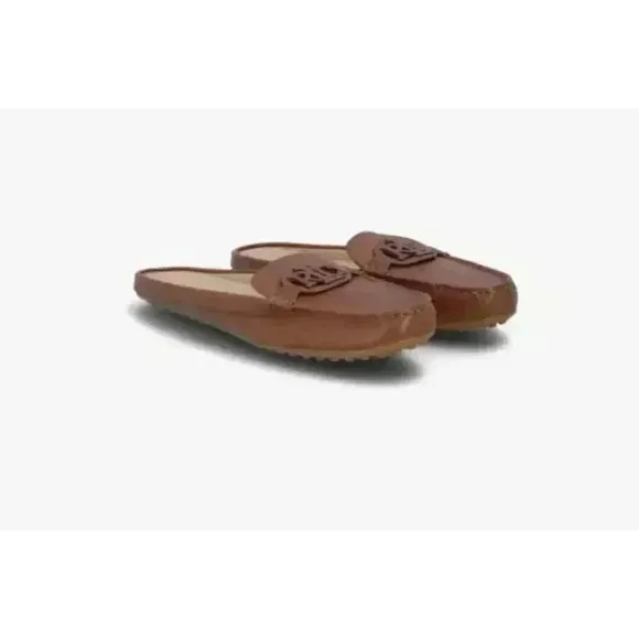 Lauren Ralph Lauren Women's Leather Brynn Driver Mule Flats 6.5 Deep Saddle Tan