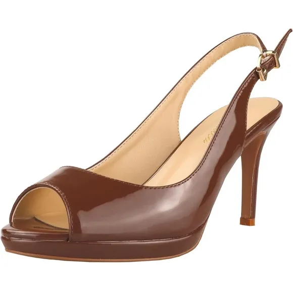 Leather Comfort Platform High Heel Slingback Sexy Peep Toe Stiletto Pumps
