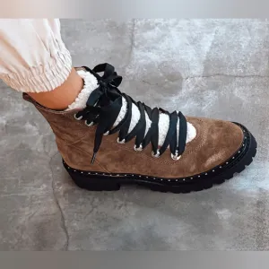 Leather Rainier Chestnut Suede Leather Lace-Up Platform Ankle Boots