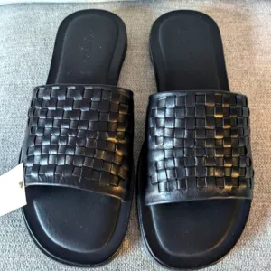 Leo Pucci Woven Single Band Men 11.5 Made In Italy Leather Sandal 012025