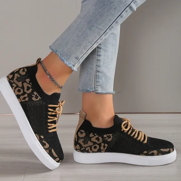 Leopard Lace-Up Sneakers