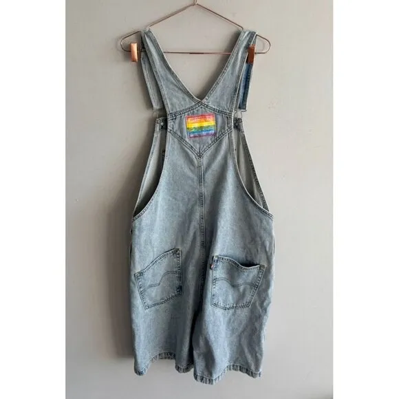 Levi's Pride Liberation Womens Bib Overalls Shortalls Romper Denim Blue Sz L