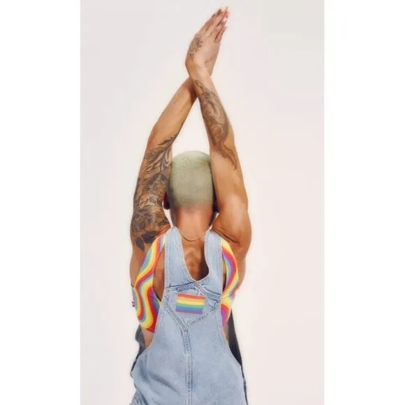 Levi's Pride Liberation Womens Bib Overalls Shortalls Romper Denim Blue Sz L