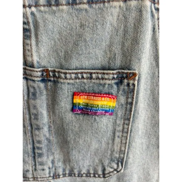 Levi's Pride Liberation Womens Bib Overalls Shortalls Romper Denim Blue Sz L