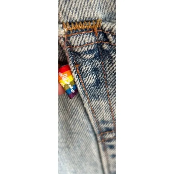 Levi's Pride Liberation Womens Bib Overalls Shortalls Romper Denim Blue Sz L