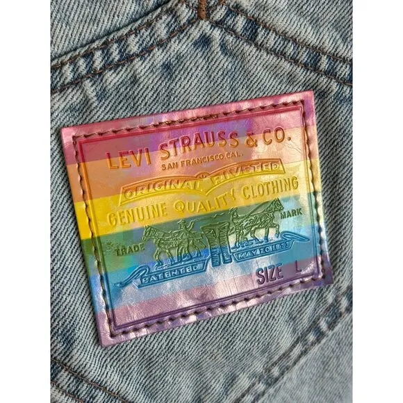Levi's Pride Liberation Womens Bib Overalls Shortalls Romper Denim Blue Sz L