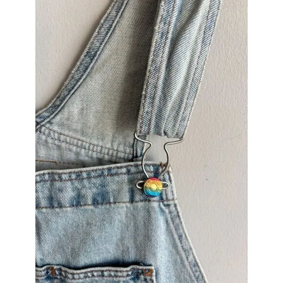 Levi's Pride Liberation Womens Bib Overalls Shortalls Romper Denim Blue Sz L