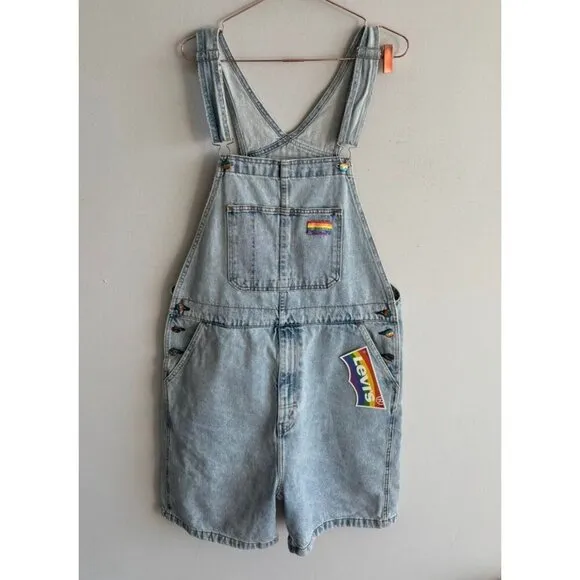 Levi's Pride Liberation Womens Bib Overalls Shortalls Romper Denim Blue Sz L