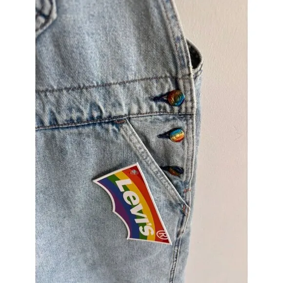 Levi's Pride Liberation Womens Bib Overalls Shortalls Romper Denim Blue Sz L