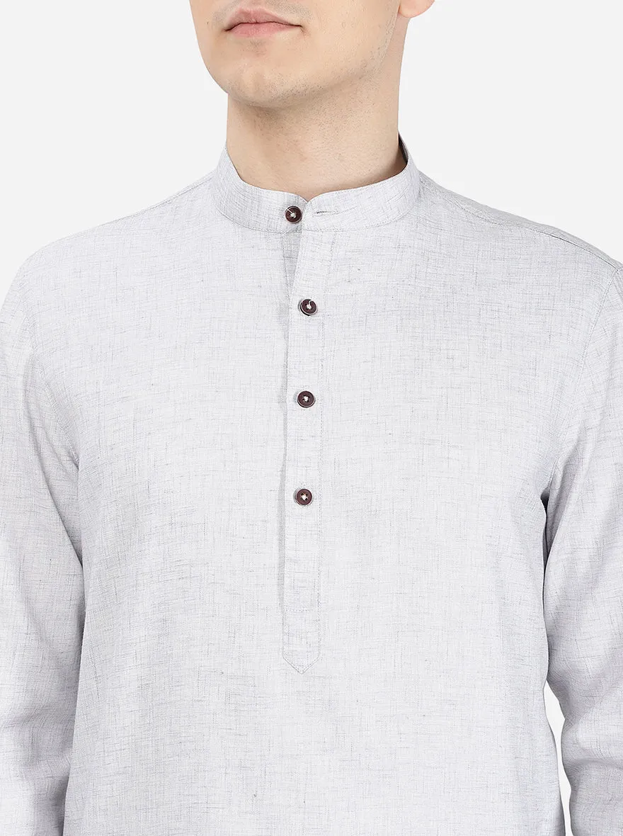Light Grey Self Textured Regular Fit Modi Kurta | JadeBlue