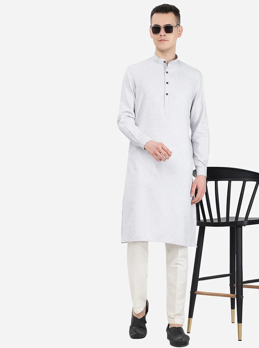 Light Grey Self Textured Regular Fit Modi Kurta | JadeBlue