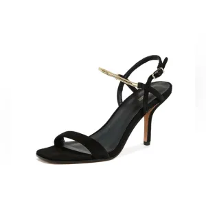 LIKE NEW Diane Von Furstenberg black suede open toe heeled sandals