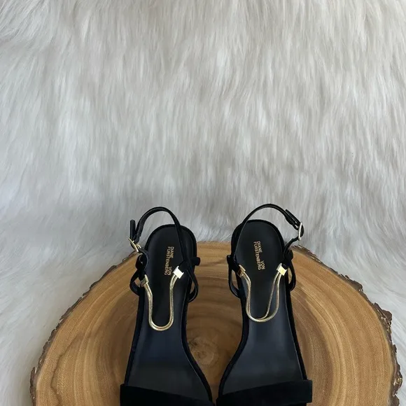 LIKE NEW Diane Von Furstenberg black suede open toe heeled sandals