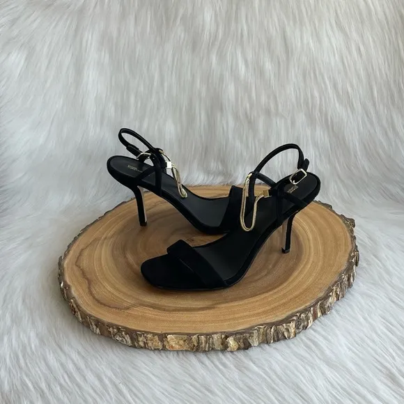 LIKE NEW Diane Von Furstenberg black suede open toe heeled sandals