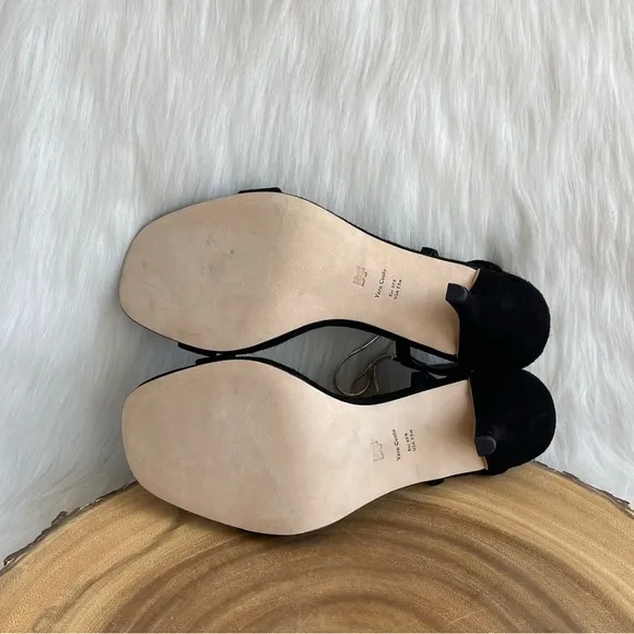 LIKE NEW Diane Von Furstenberg black suede open toe heeled sandals