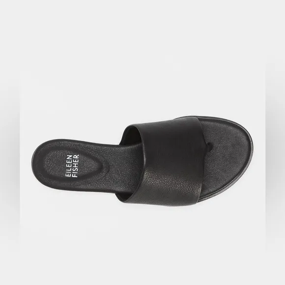 LIKE NEW Eileen Fisher edge washed black leather slide sandals