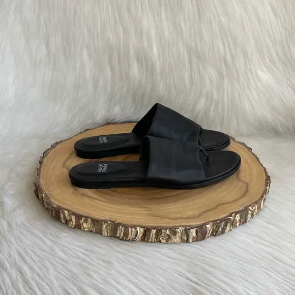 LIKE NEW Eileen Fisher edge washed black leather slide sandals