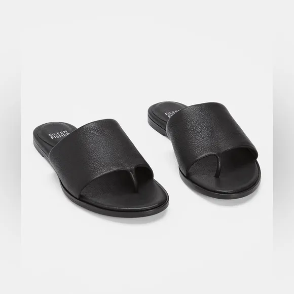 LIKE NEW Eileen Fisher edge washed black leather slide sandals