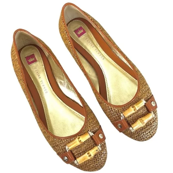 Like New Elaine Turner Wicker Bamboo Accent Flats Size 8.5