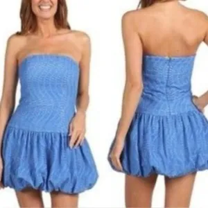 Lilly Pulitzer Worth Blue Emma Strapless Eyelet Bubble Dress Size 2 NWOT