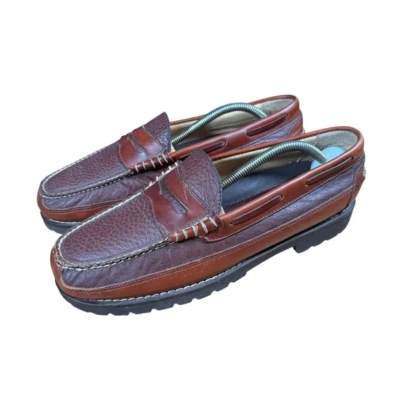 LL Bean 244478 Allagash Bison Handsewn Leather Penny Loafer Mens 10 EE EUC