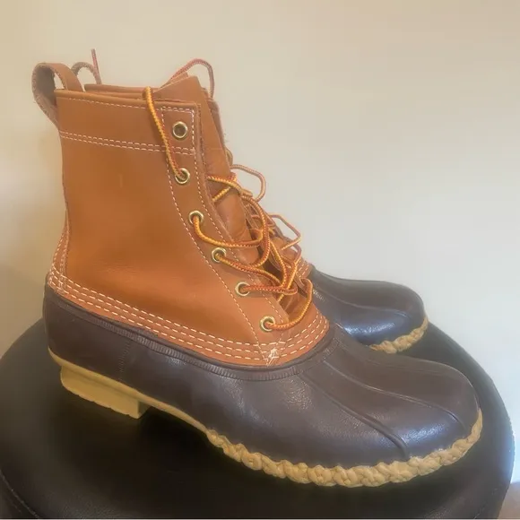 L.L. Bean Maine Light Brown Tall Leather Duck Hunting Boots Lace up Men's Size 9