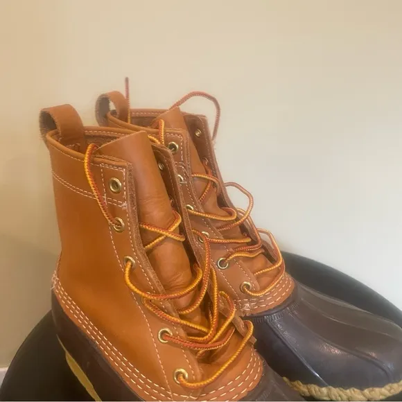 L.L. Bean Maine Light Brown Tall Leather Duck Hunting Boots Lace up Men's Size 9