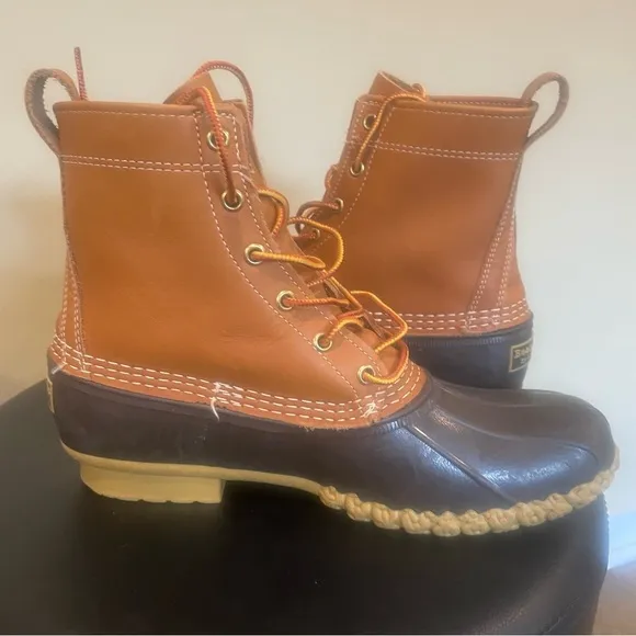 L.L. Bean Maine Light Brown Tall Leather Duck Hunting Boots Lace up Men's Size 9