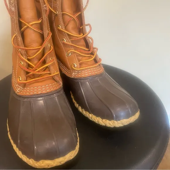 L.L. Bean Maine Light Brown Tall Leather Duck Hunting Boots Lace up Men's Size 9