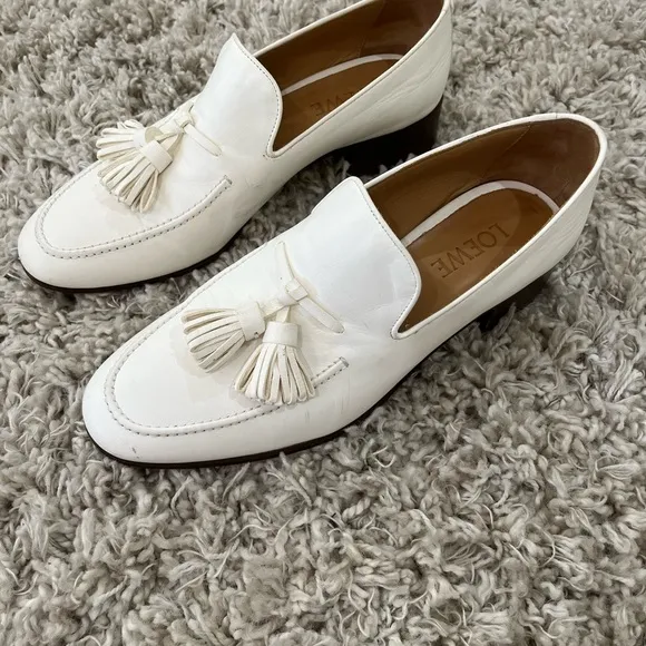 Loewe Women’s White Leather Tassel Loafers Flats Sz 10 - Retail $1000