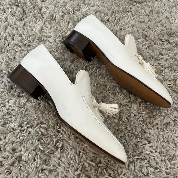 Loewe Women’s White Leather Tassel Loafers Flats Sz 10 - Retail $1000