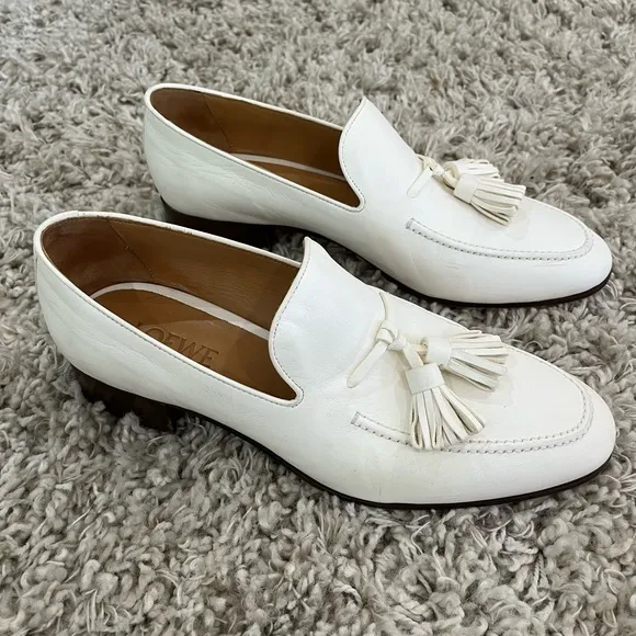 Loewe Women’s White Leather Tassel Loafers Flats Sz 10 - Retail $1000