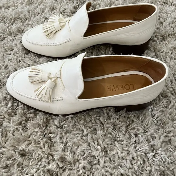 Loewe Women’s White Leather Tassel Loafers Flats Sz 10 - Retail $1000