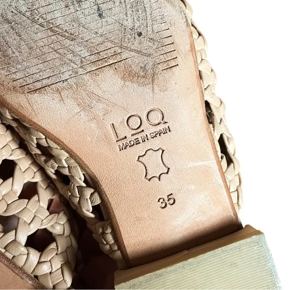 LOQ Nude Beige Tan Leather Martí Woven Macrame Slip On Slides Flats 35 / 5