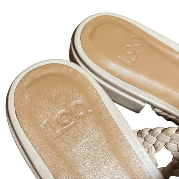 LOQ Nude Beige Tan Leather Martí Woven Macrame Slip On Slides Flats 35 / 5
