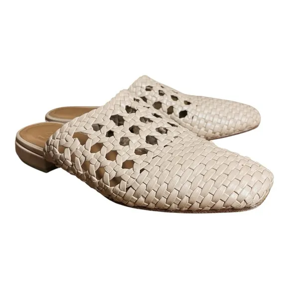 LOQ Nude Beige Tan Leather Martí Woven Macrame Slip On Slides Flats 35 / 5