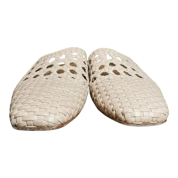 LOQ Nude Beige Tan Leather Martí Woven Macrame Slip On Slides Flats 35 / 5