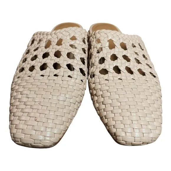 LOQ Nude Beige Tan Leather Martí Woven Macrame Slip On Slides Flats 35 / 5