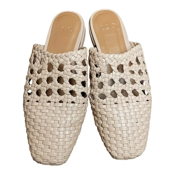 LOQ Nude Beige Tan Leather Martí Woven Macrame Slip On Slides Flats 35 / 5