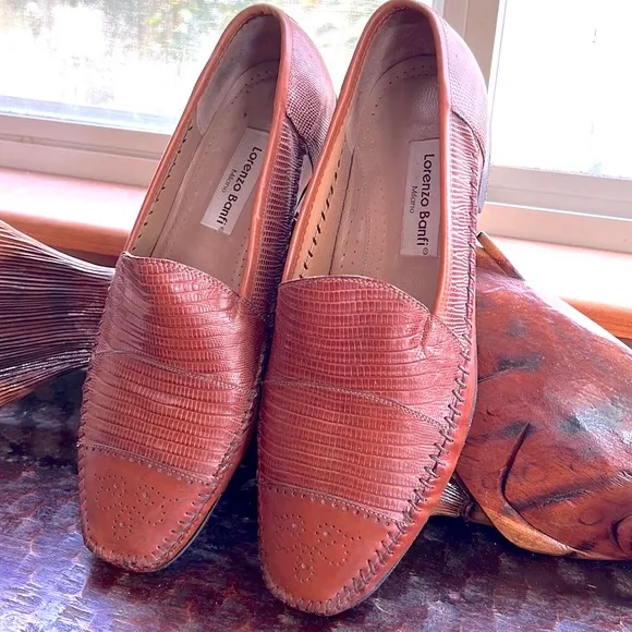 Lorenzo Banfi Milano Handmade Italy Slip-on Loafers Chestnut Brown Lizard/Snake