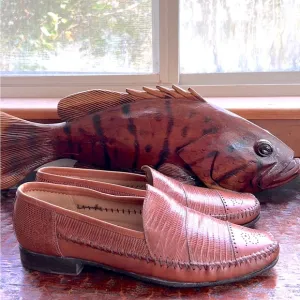 Lorenzo Banfi Milano Handmade Italy Slip-on Loafers Chestnut Brown Lizard/Snake