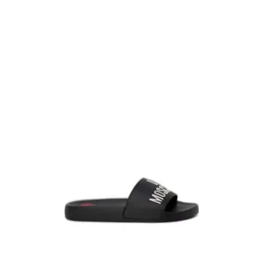Love Moschino Printed Black PVC Slippers with Rubber Sole Women